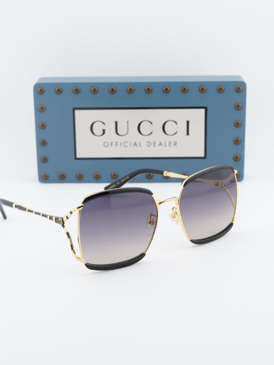 Gucci GG0593SK 001 Square Sunglasses - Black & Gold / Grey main image 5